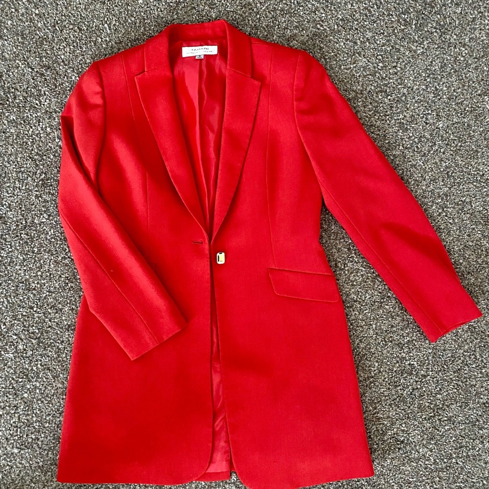 Tahari Red Long Single-Button Blazer